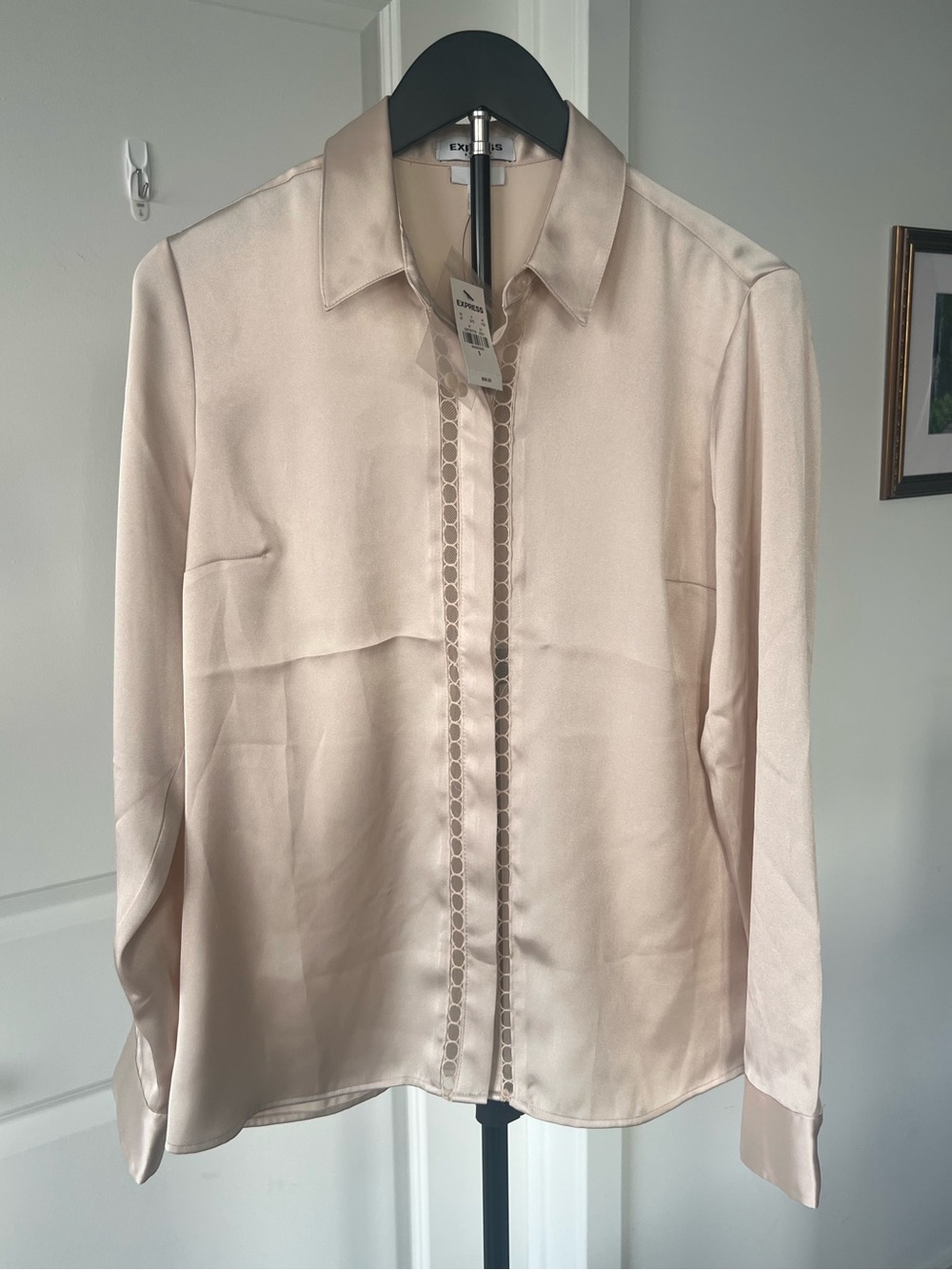 NWT Express Satin Portofino Slim Fit Button Down Shirt with Mesh Cutouts - Small